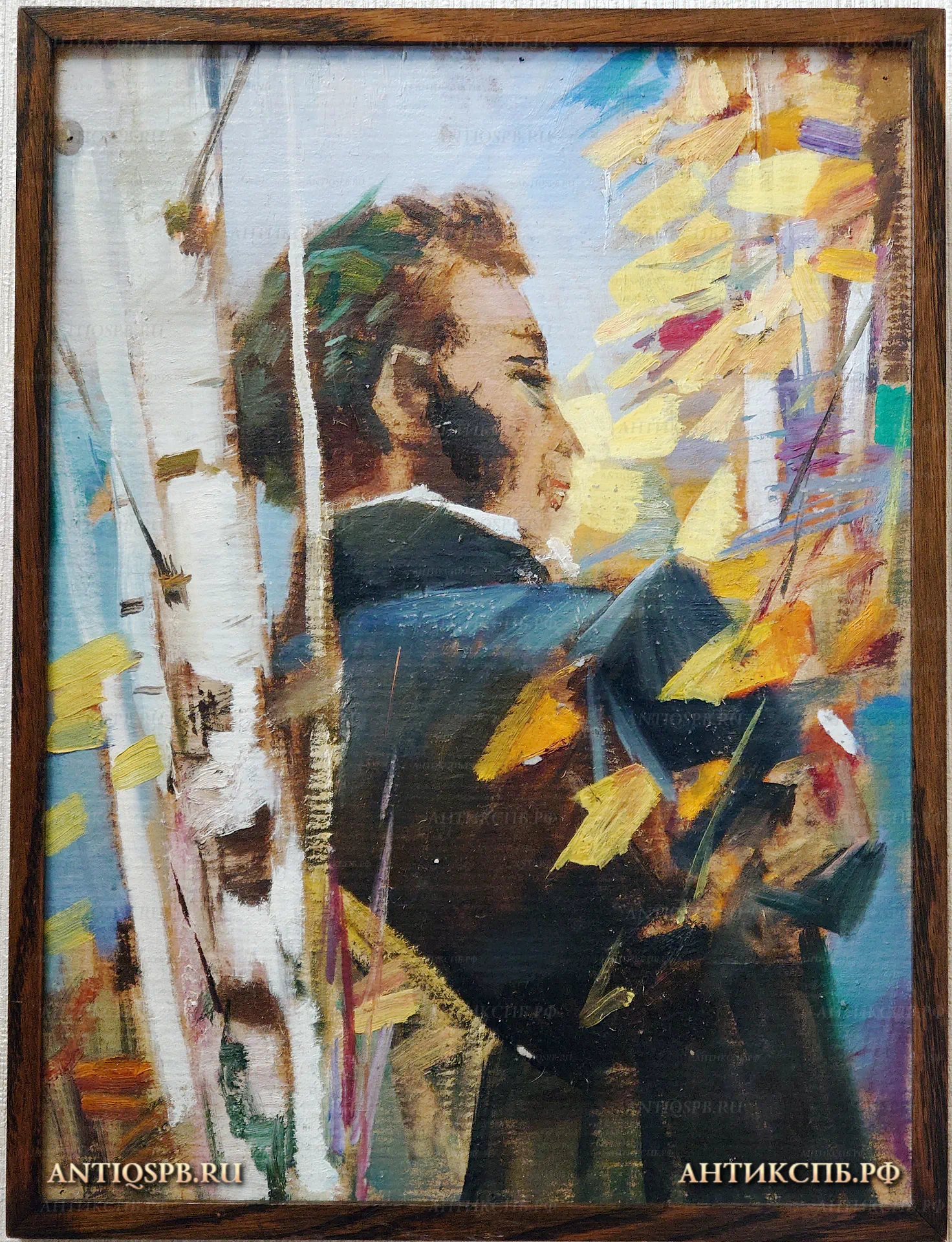 Картина "Портрет А. С. Пушкина". Автор: Заозерский Борис Константинович (1934-2002). Картон, масло. СССР. Вт. пол ХХ века. №22186